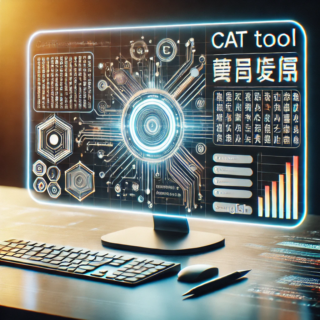 DALL·E 2025-01-17 12.04.44 - A modern and visually appealing conceptual artwork of a CAT tool (Computer-Assisted Translation tool) interface. The design shows a user-friendly layo