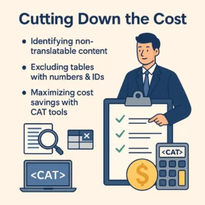 Cost efficiency in legal translation represented by balanced scales of justice and documents.