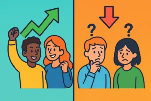 ChatGPT Image 2025年8月21日 21_29_31 Cartoon-style Training Localization illustration comparing effective training with motivated employees and an upward arrow against ineffective training with confused employees and a downward arrow.