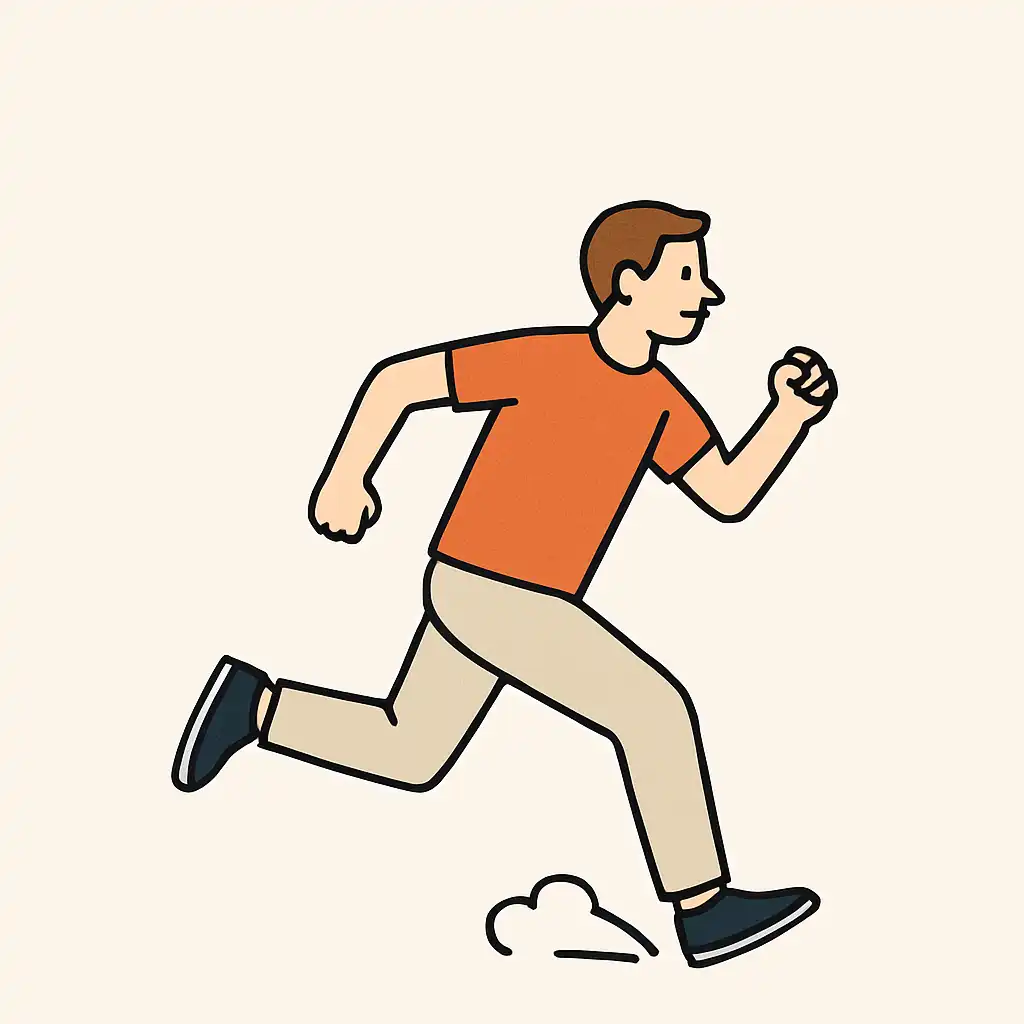 Cartoon of a person running, illustrating the idiom 'Let's hit the ground running' and a comparison between literal and native Chinese translations