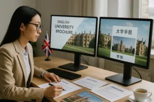 ChatGPT Image 2025年10月10日 10_27_25 Professional translator localizing UK university documents into Chinese, ensuring bilingual accuracy for academic and admissions materials.