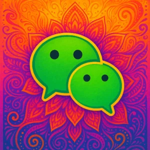 ChatGPT Image 2025年10月13日 12_55_11 WeChat logo displayed on a vibrant Indian-style background with colorful traditional patterns, symbolizing the cultural connection and localization between India and China in digital communication.